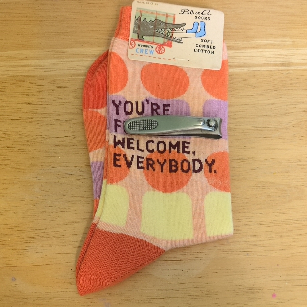 Blue Q Women's Crew Socks - You're F-ing Welcome Everybody Funny Orange and Pink